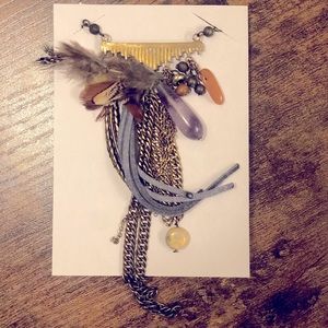BOHO CHIC Crystal, Metal & Feather Long Necklace